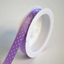 Lila fehér pöttyös szatén szalag 1 cm x 2 m