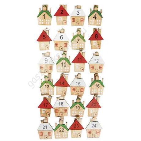 Adventi naptár csipesz házikókkal fából
