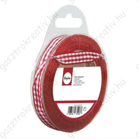 Piros kockás textil szalag 9,5 mm