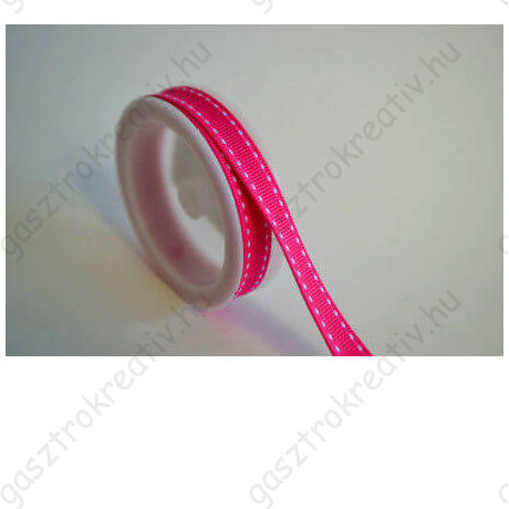 Sötét rózsaszín fehér szaggatott csíkos textil szalag 1 cm x 2 m