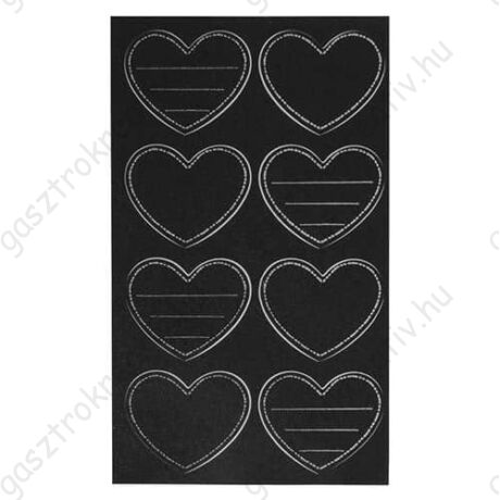 Szív alakú fekete táblafólia matrica, címke 8 db
