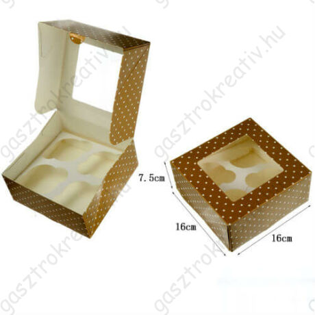 Arany pöttyös ablakos papír muffin doboz, ajándék doboz 2 db