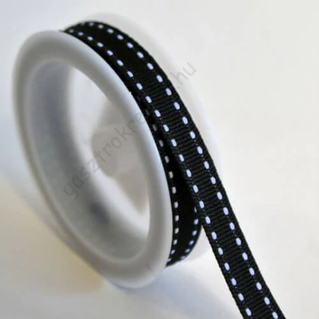Fekete fehér szaggatott csíkos textil szalag 1 cm x 2 m