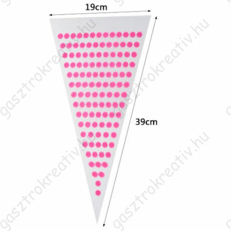 Rózsaszín pöttyös háromszög tasak, cukorkás zacskó 12 db