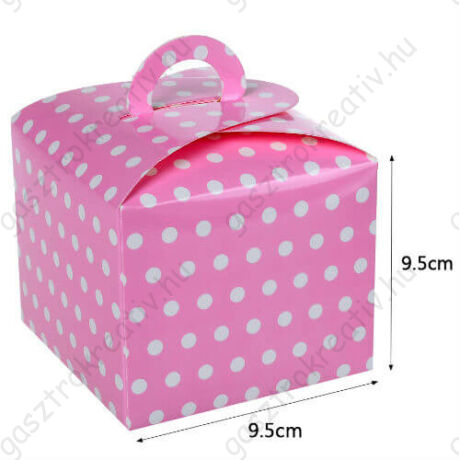 Rózsaszín pöttyös papír süteményes doboz, party doboz 6 db