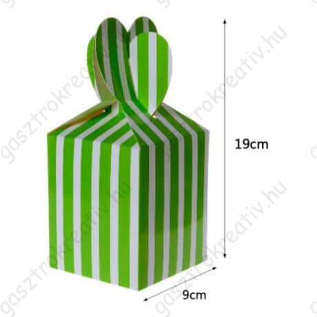 Zöld fehér csíkos papír ajándék doboz fülecskés 6 db